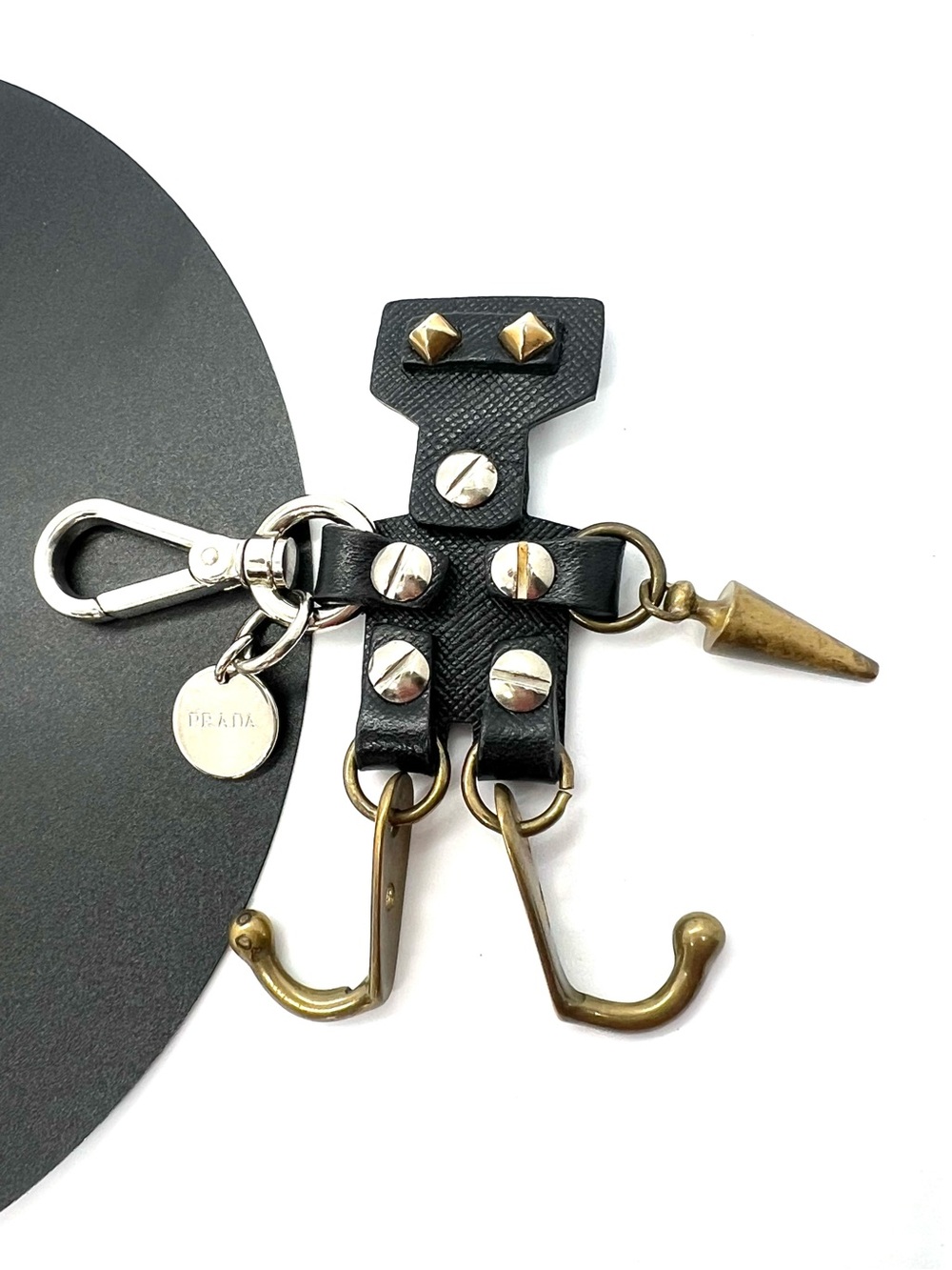 Prada Edward Robot Trick Black Saffiano Leather Keychain Bag Charm